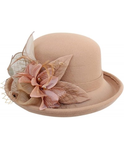 Women Cloche Fedora Hat Winter Rolled Church Party Bowler Hats with Flower Gifts Valentines Day C $8.40 Bucket Hats