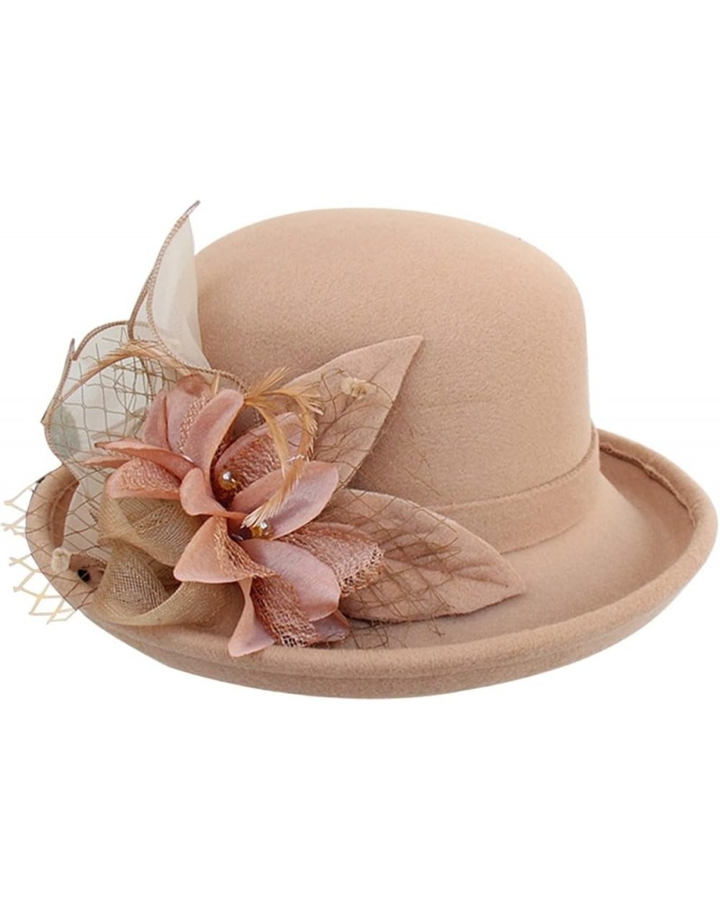 Women Cloche Fedora Hat Winter Rolled Church Party Bowler Hats with Flower Gifts Valentines Day C $8.40 Bucket Hats