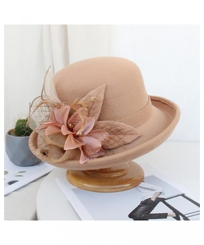 Women Cloche Fedora Hat Winter Rolled Church Party Bowler Hats with Flower Gifts Valentines Day C $8.40 Bucket Hats