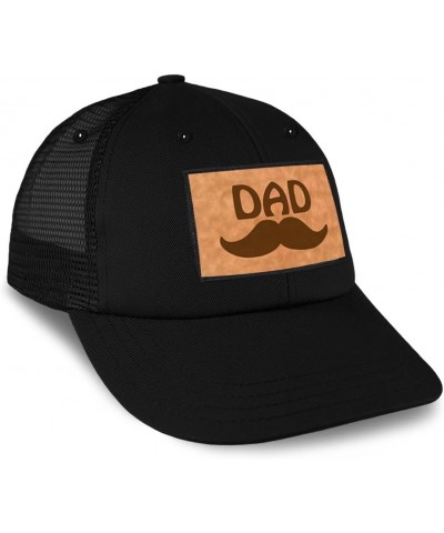 Patch Hat Printed Leather Background Mustache Love Dad Heart Dad Father's Day Cotton Trucker Baseball Cap Black Rectangle Pat...