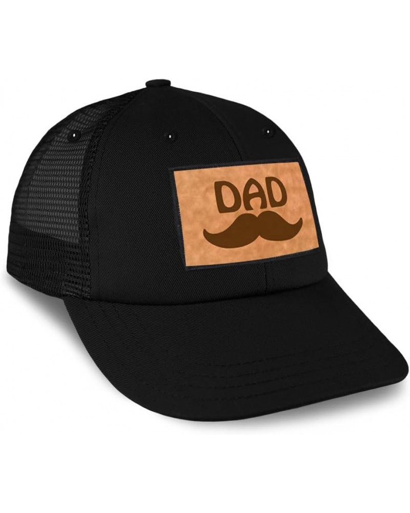 Patch Hat Printed Leather Background Mustache Love Dad Heart Dad Father's Day Cotton Trucker Baseball Cap Black Rectangle Pat...