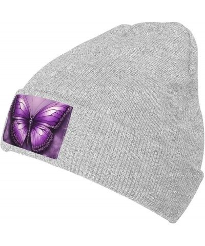 Black Warm Knit Hat Beautiful Purple Butterfly Art Pattern Soft Good Elasticity Suitable for Outdoor Sports Gray $11.46 Skull...