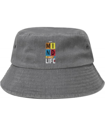 Happy Mind Happy Life Bucket Hat for Women Men Summer Travel Sun Hat Outdoor Cap Funny Bucket Hats Gray $11.98 Bucket Hats