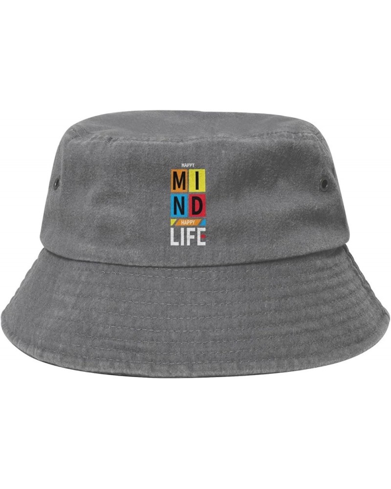 Happy Mind Happy Life Bucket Hat for Women Men Summer Travel Sun Hat Outdoor Cap Funny Bucket Hats Gray $11.98 Bucket Hats