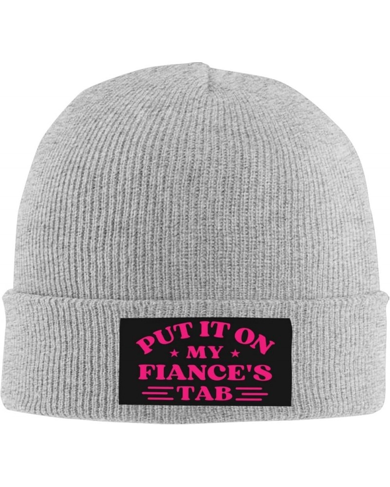 Put It On My Fiance's Tab Beanie Warm Knit Hat Funny Fashion Men Women Winter Cap Gray $12.53 Skullies & Beanies