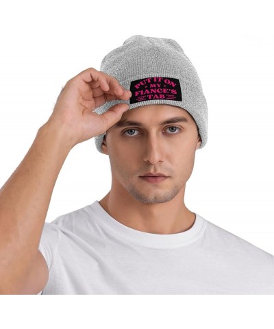 Put It On My Fiance's Tab Beanie Warm Knit Hat Funny Fashion Men Women Winter Cap Gray $12.53 Skullies & Beanies