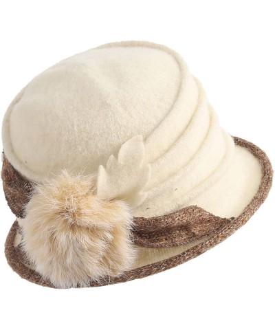 Vintage Women Floral Wool Dress Cloche Winter Hat 1920s C030-d-cream $14.74 Fedoras