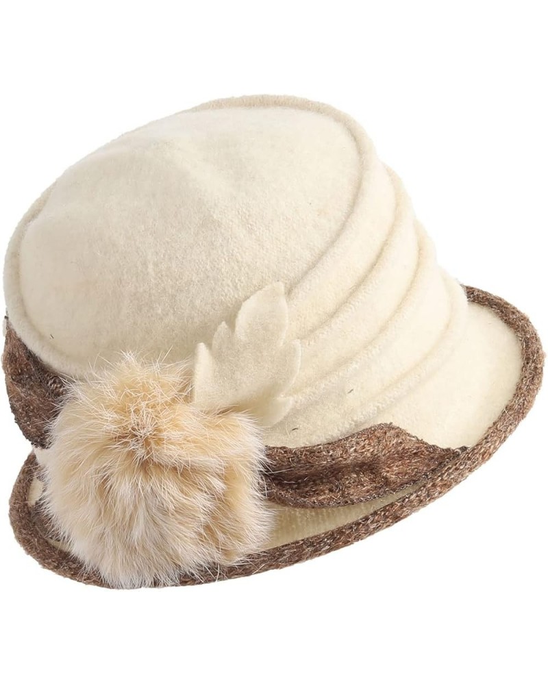 Vintage Women Floral Wool Dress Cloche Winter Hat 1920s C030-d-cream $14.74 Fedoras