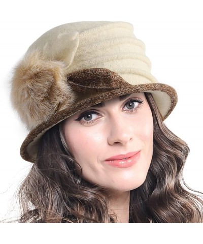 Vintage Women Floral Wool Dress Cloche Winter Hat 1920s C030-d-cream $14.74 Fedoras