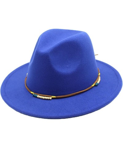 Women's Fedora Hat Wide Brim Felt Jazz Hat with Rope Solid Color Panama Hat Casual Cloche Hats Crushable Lake Blue2 $18.28 Fe...