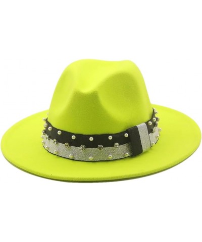 Men Women's Winter Fedora Hat Ribbon Band Belt Wide Brim Classic Felted Hat British Elegant Hat Fluorescent Yellow 58-61CM $1...