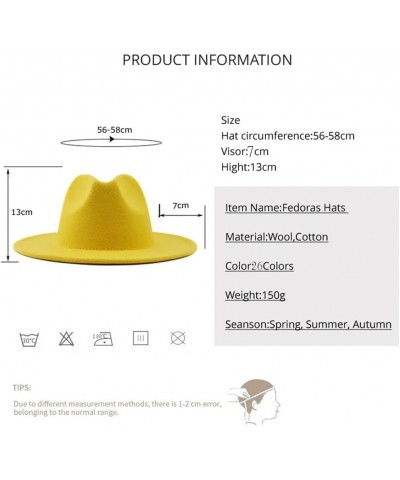 Men Women's Winter Fedora Hat Ribbon Band Belt Wide Brim Classic Felted Hat British Elegant Hat Fluorescent Yellow 58-61CM $1...