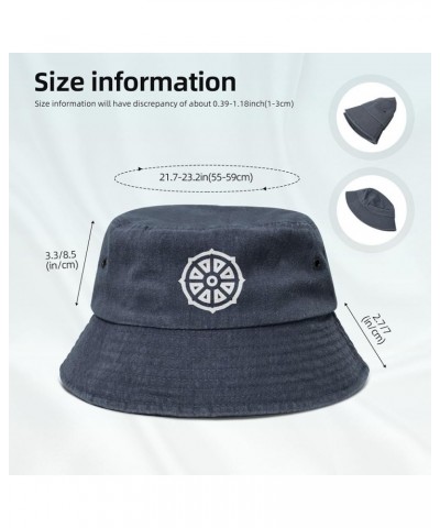 Buddhist Symbols Washed Cowboy Bucket Hat,Denim Cotton Outdoor Sun Hat Flat Top Cap for Fishing Hiking Beach Sports Navy Blue...