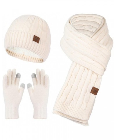 New Knitted Hat Scarf Gloves Women's Fleece Cold Proof Warm Keeping Three Piece Set Hat Gloves Beige $17.46 Scarves