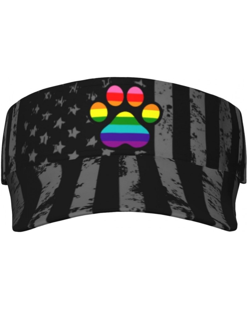 LGBTQ Original Furry Paw Rainbow Visor Cap Sports Empty Top Hats Adjustable Sun Tennis Caps for Men Women86 $12.99 Visors