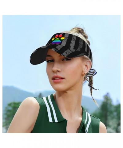 LGBTQ Original Furry Paw Rainbow Visor Cap Sports Empty Top Hats Adjustable Sun Tennis Caps for Men Women86 $12.99 Visors