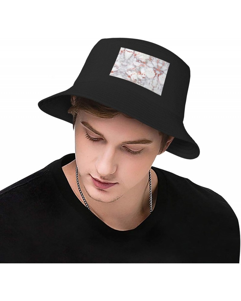 White Marble Rose Gold Exquisite Men's Fisherman Beanies & Bucket Hats, Sun Hats and Fishing Hats with Unique Regional Printi...