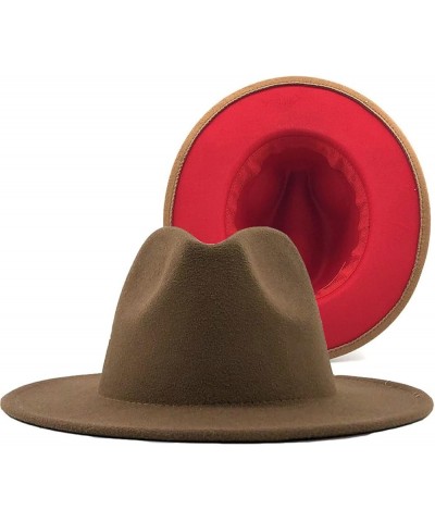 Patchwork Plain Wool Felt Jazz Fedora Hats Men Women Wide Brim Panama Trilby Cowboy Cap For Party Khaki and Red $16.70 Fedoras