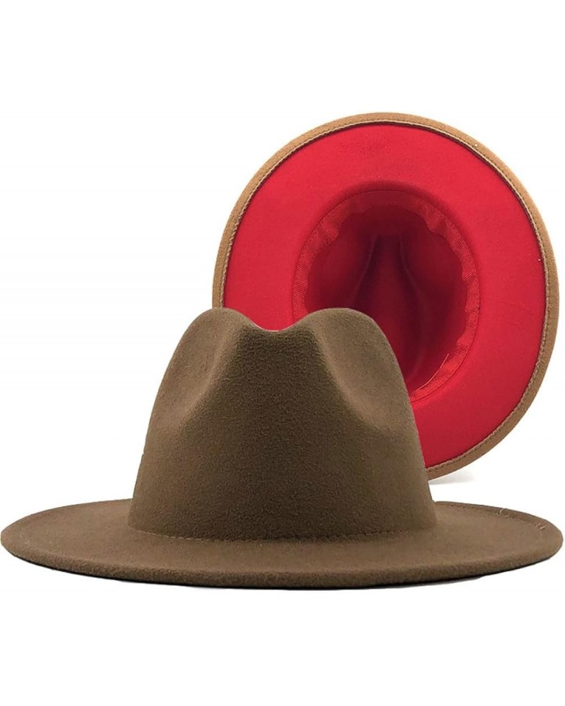 Patchwork Plain Wool Felt Jazz Fedora Hats Men Women Wide Brim Panama Trilby Cowboy Cap For Party Khaki and Red $16.70 Fedoras