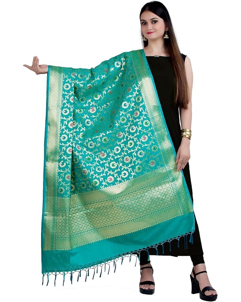 Banarasi Dupatta for Women,Shawl Scarf Wrap Chunni (DP-276) Turquoise-279 $26.99 Scarves