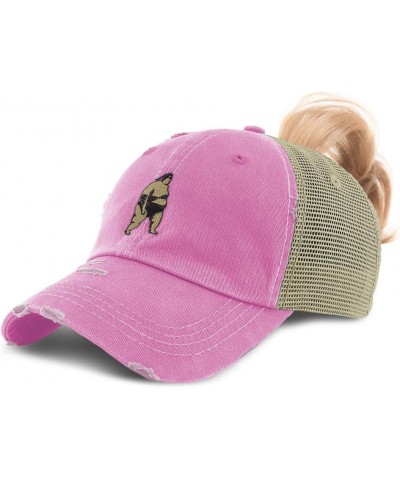 Womens Ponytail Cap Sumo Wrestler Olympics Sports Event Distressed Trucker Hats Soft Pink $17.97 Baseball Caps