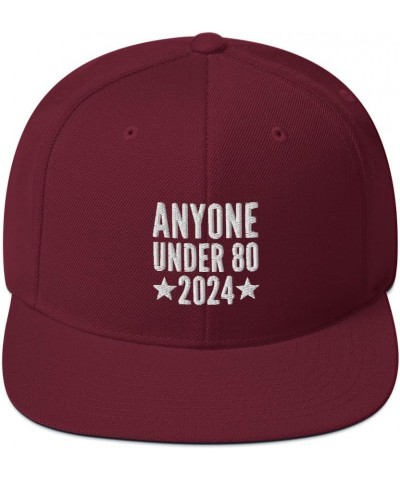 Anyone Under 80 2024 Cap (Embroidered Snapback Hat) Maroon $17.97 Baseball Caps