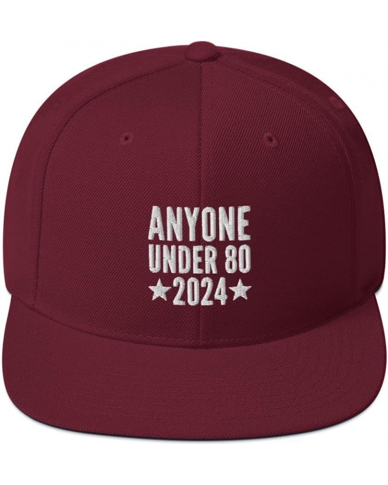 Anyone Under 80 2024 Cap (Embroidered Snapback Hat) Maroon $17.97 Baseball Caps