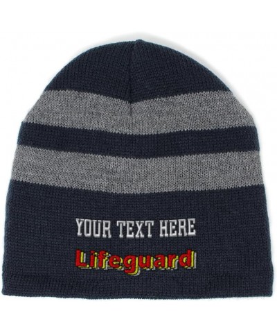 Custom Striped Beanie for Men & Women Lifeguard Acrylic Fleece Skull Cap Hats 1 Size Navy Personalized Text Here $11.61 Skull...