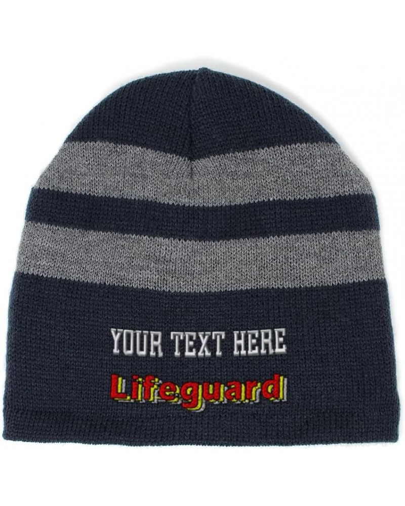 Custom Striped Beanie for Men & Women Lifeguard Acrylic Fleece Skull Cap Hats 1 Size Navy Personalized Text Here $11.61 Skull...