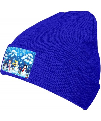 Winter Snowman Print Beanie Hat Adult Skull Cap Warm Slouchy Knit Skull Cap Headwear Gift for Men Women Blue $12.39 Skullies ...