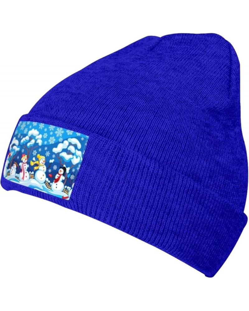 Winter Snowman Print Beanie Hat Adult Skull Cap Warm Slouchy Knit Skull Cap Headwear Gift for Men Women Blue $12.39 Skullies ...