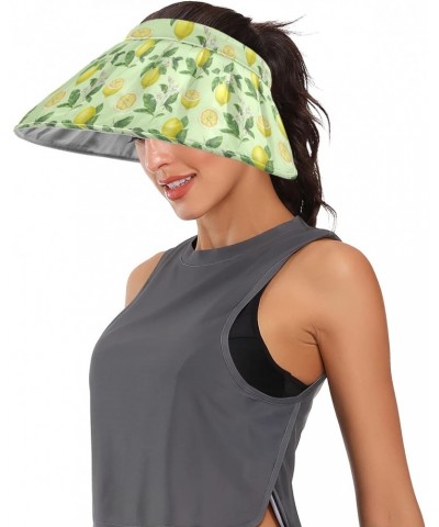 Yellow Lemon on Green Background Women Sun Visor Hat Wide Brim Roll-up Beach Hat Summer UV Protection Beach Cap for Women $9....