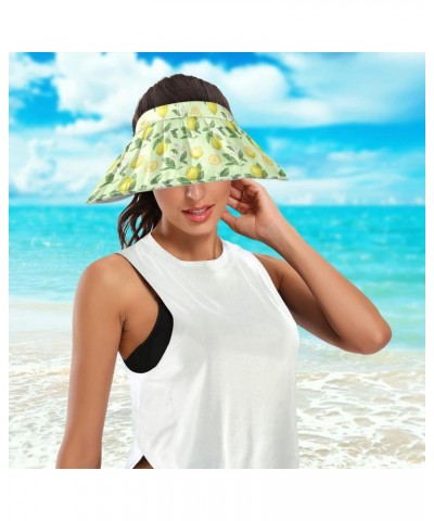 Yellow Lemon on Green Background Women Sun Visor Hat Wide Brim Roll-up Beach Hat Summer UV Protection Beach Cap for Women $9....