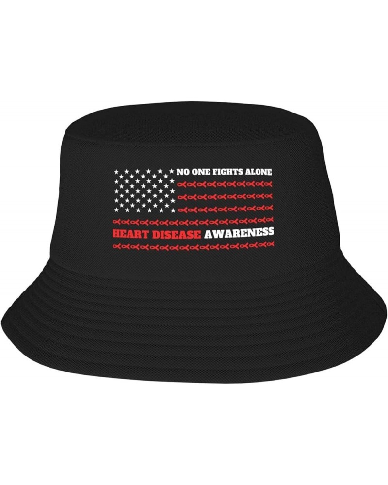 Sarcoma Cancer Awareness Bucket Hat for Men Women Summer Beach Hat Fishing Cap Sun Hats Black American Flag Fight Heart Disea...