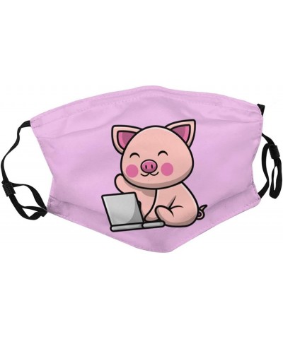 Cute Piglet Playing Laptop Face Mask Double-Sided Printing Reusable Adjustable Universal Dust Mask Unisex Masks Black $8.42 B...