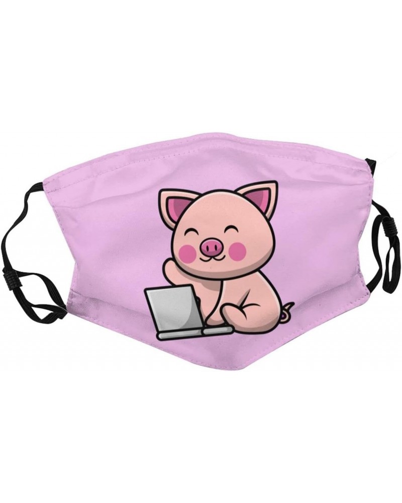 Cute Piglet Playing Laptop Face Mask Double-Sided Printing Reusable Adjustable Universal Dust Mask Unisex Masks Black $8.42 B...