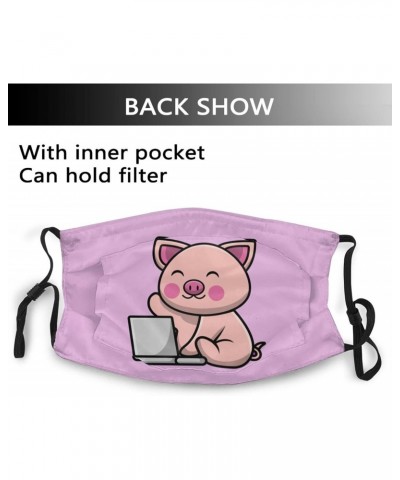 Cute Piglet Playing Laptop Face Mask Double-Sided Printing Reusable Adjustable Universal Dust Mask Unisex Masks Black $8.42 B...