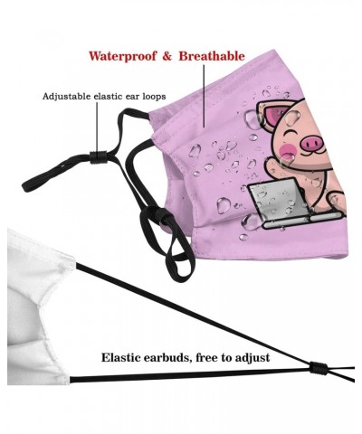 Cute Piglet Playing Laptop Face Mask Double-Sided Printing Reusable Adjustable Universal Dust Mask Unisex Masks Black $8.42 B...