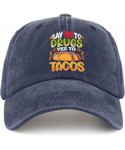 Say No to Drugs Say Yes to Tacos Caps Trucker Cap Pigment Black Womens Baseball Caps Gifts for Men Outdoor Hats Navy Blue $11...