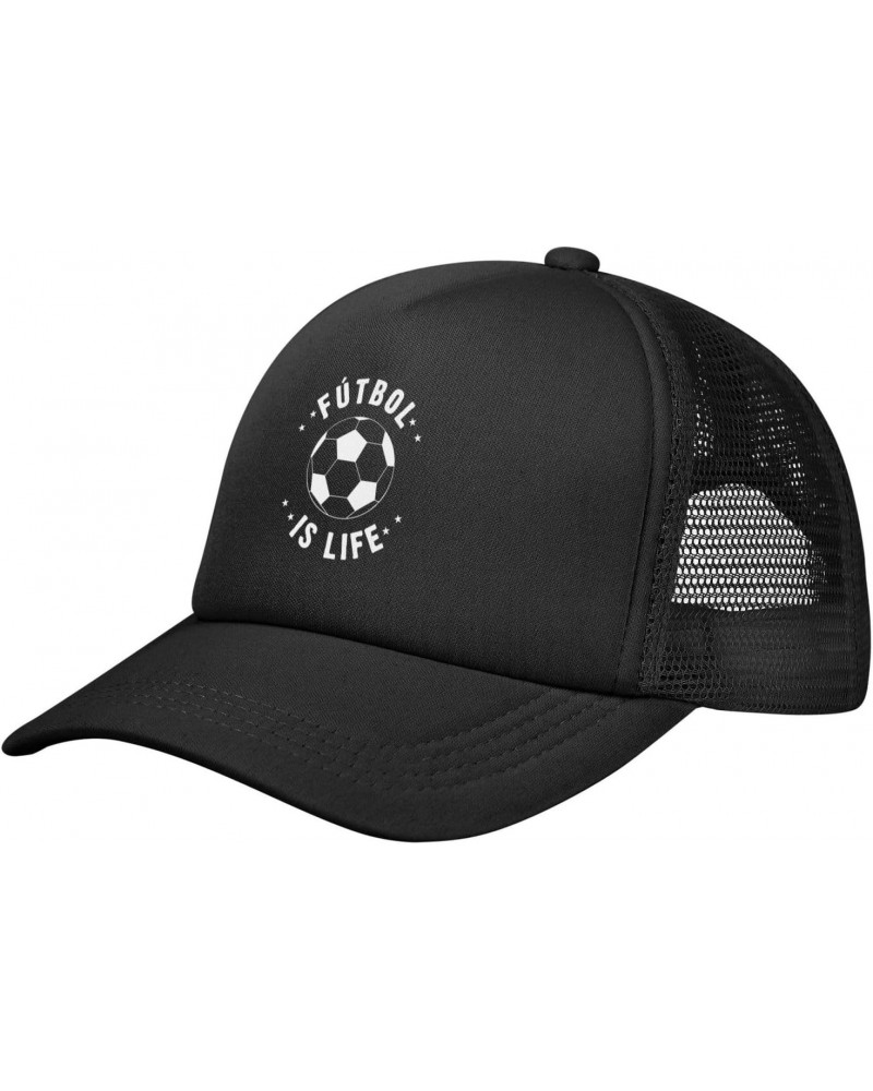 Futbol is My Life Mesh Hat Black Trucker Hats Adjustable Fashion Curved Brim Baseball Cap $11.19 Baseball Caps