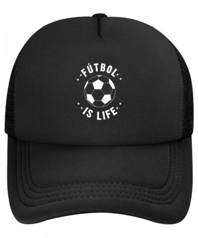 Futbol is My Life Mesh Hat Black Trucker Hats Adjustable Fashion Curved Brim Baseball Cap $11.19 Baseball Caps