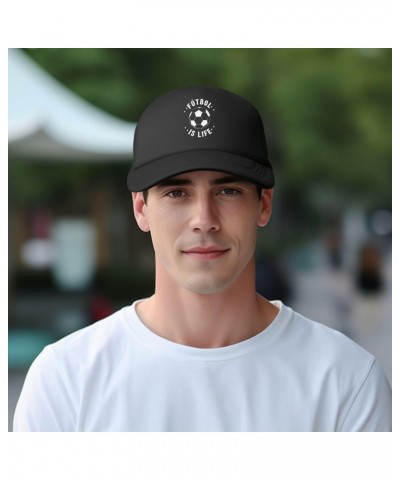 Futbol is My Life Mesh Hat Black Trucker Hats Adjustable Fashion Curved Brim Baseball Cap $11.19 Baseball Caps