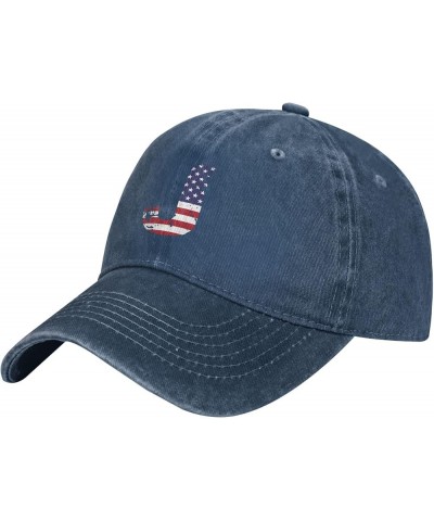 Letter J America USA Flag Pattern Baseball Cap - Adjustable Washed Cotton Vintage Dad Hat Unisex Sports Fans Black Caps Navy ...