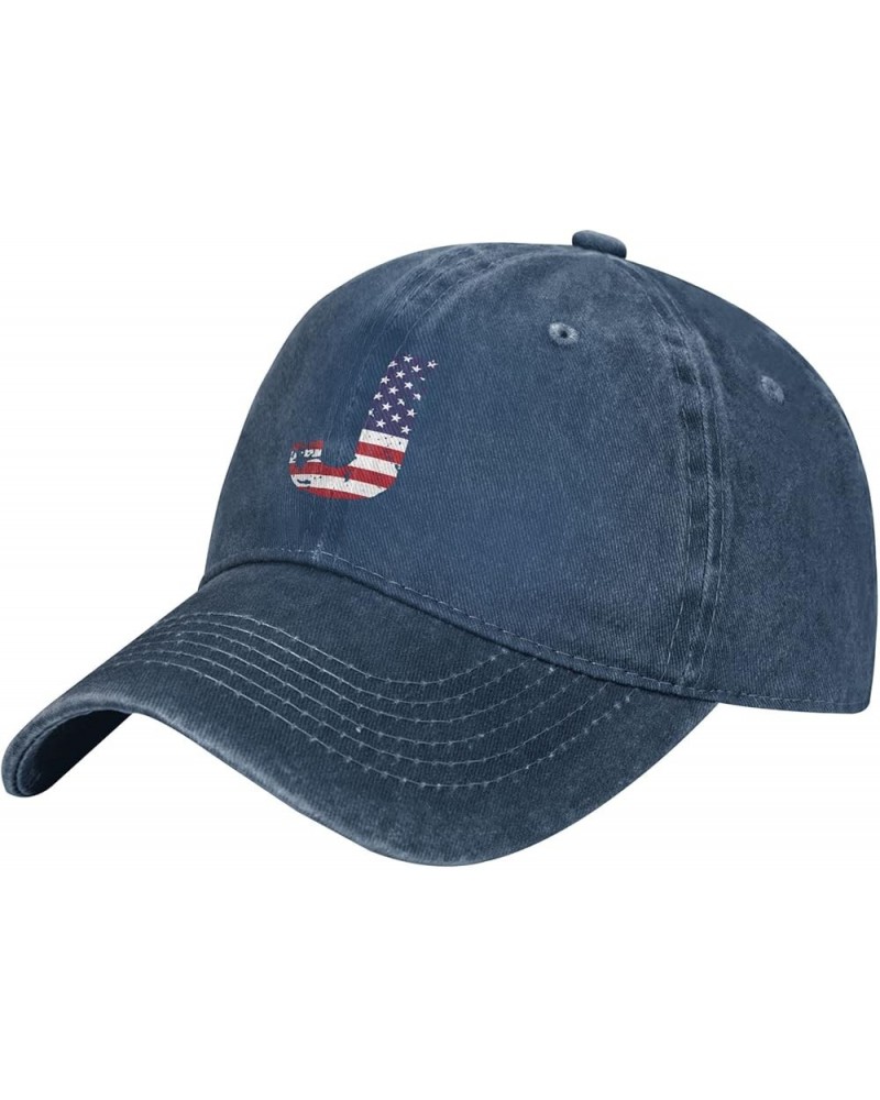 Letter J America USA Flag Pattern Baseball Cap - Adjustable Washed Cotton Vintage Dad Hat Unisex Sports Fans Black Caps Navy ...