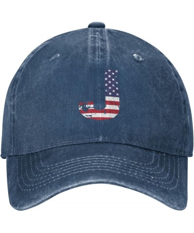 Letter J America USA Flag Pattern Baseball Cap - Adjustable Washed Cotton Vintage Dad Hat Unisex Sports Fans Black Caps Navy ...