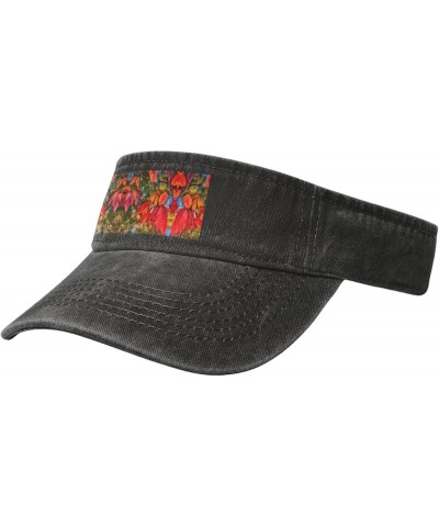 Fall Red Leaves and Fruits Adult Sunscreen Visor Hats Womens Men Wide Brim Beach Sun Visor Hat Open Top Design Black $12.11 V...