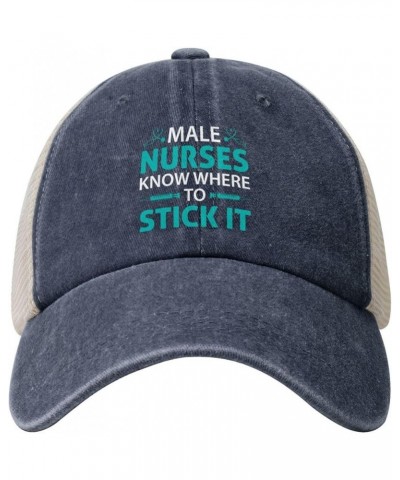 Male Nurses Know Where to Stick It Retro Mesh Baseball Cap Men Women Sport Caps Trucker Hat Navy Blue $12.26 Baseball Caps