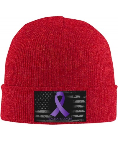 Pancreatic Cancer Awareness Purple Ribbon Knit Hats Winter Warm Chunky Beanie Hat for Men Women Red $14.06 Skullies & Beanies