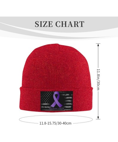 Pancreatic Cancer Awareness Purple Ribbon Knit Hats Winter Warm Chunky Beanie Hat for Men Women Red $14.06 Skullies & Beanies