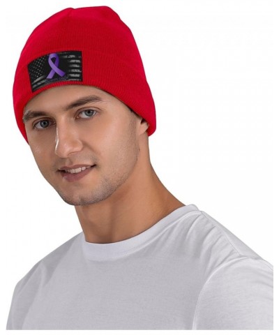 Pancreatic Cancer Awareness Purple Ribbon Knit Hats Winter Warm Chunky Beanie Hat for Men Women Red $14.06 Skullies & Beanies